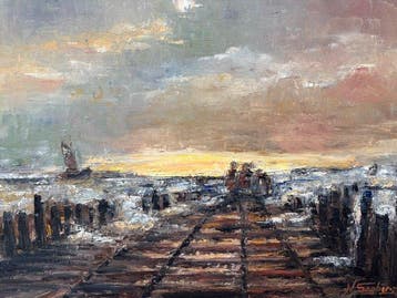 Henri Seghers (1848-1919) - Zeegezicht met golfbreker, Antiek en Kunst