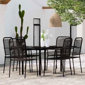 vidaXL 7-delige Tuinset zwart, Verzenden, 6 zitplaatsen, Nieuw, Rvs