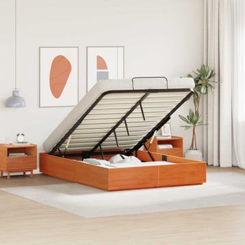 vidaXL Ottoman Bedframe met Opslag Wasbruin 135 x 190 cm, Bruin, Verzenden, Nieuw, Twijfelaar
