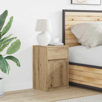 vidaXL LED Bedside Kast artisanaal eikenkleurig 38 x 34 x 61, Minder dan 45 cm, Verzenden, Nieuw, 55 tot 70 cm
