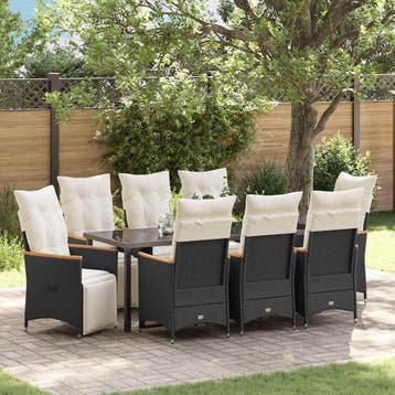 vidaXL Tuin eettafelset 9 st Zwart poly rattan, Verzenden, Nieuw, Rotan, Meer dan 8 zitplaatsen