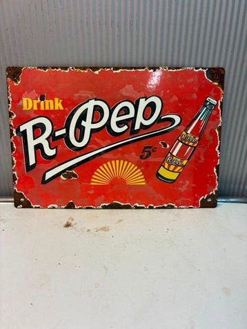 R-Pep – Drink 5¢ – Emaille Frisdrank Reclamebord - Emaille