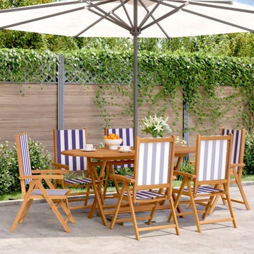 vidaXL Verstelbare klapstoelen, 6 stuks, blauw-witte stof en, Verzenden, Nieuw, Hout