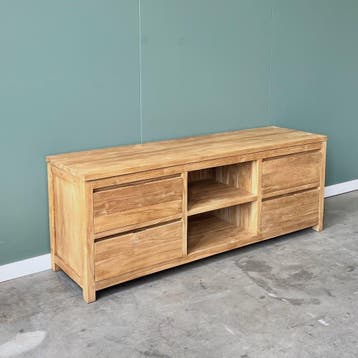 Tv-meubel met greeploze laden -  200 cm, Ophalen of Verzenden, Nieuw, Teakhout