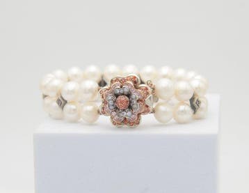 Armband - 9 kt. Roségoud, Zilver Diamant (Natuurlijk) -, Sieraden, Tassen en Uiterlijk, Armbanden, Nieuw