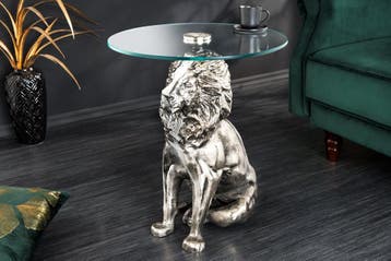 Ronde bijzettafel WILDLIFE LION 60cm Zilver Antiek Metaal, Huis en Inrichting, Tafels | Sidetables, Ophalen of Verzenden, Nieuw