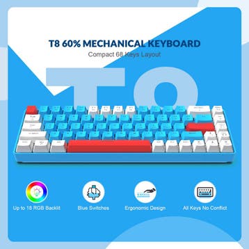 2dekans | YINDIAO T8 60% gaming keyboard, 68 keys, compact,, Ophalen of Verzenden, Zo goed als nieuw, YINDIAO