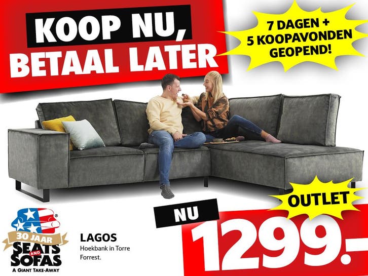Lagos Hoekbank nu €1299.- Betaal in 3x zonder rente!!, Huis en Inrichting, Banken | Bankstellen