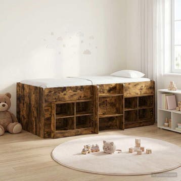 vidaXL Loft Bed Frame met Kast 3 st Gerookt eiken Bewerkt, Verzenden, Nieuw, Bruin, Hout