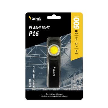 Technik P16 oplaadbare zaklamp 500 lumen COB LED met USB-..., Ophalen of Verzenden, Nieuw