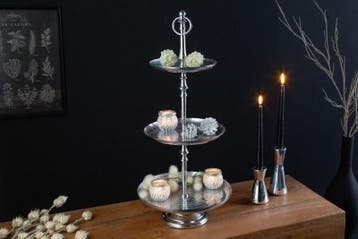 Elegante taartschaal ORIENT 65cm zilver in wild hamerdesign, Ophalen of Verzenden, Nieuw
