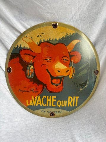 La Vache Qui Rit – rond emaille reclamebord – iconische, Antiek en Kunst
