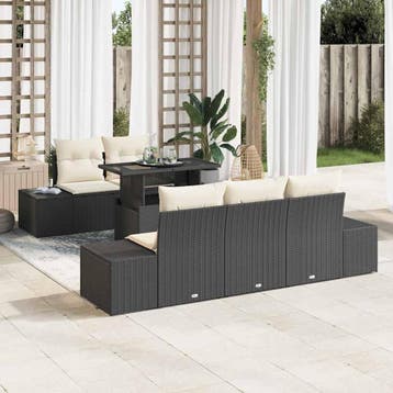 vidaXL Tuin Sofa Set 6 st Zwart en Crème, Verzenden, Nieuw, Rotan, 6 zitplaatsen