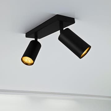 Opbouw plafond spot dubbel | Zwart | GU10 fitting, Ophalen of Verzenden, Nieuw, Metaal, Plafondspot of Wandspot