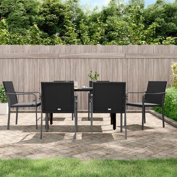 vidaXL 7-delige Tuinset met kussens poly rattan en staal, Verzenden, Nieuw, 6 zitplaatsen, Tuinset