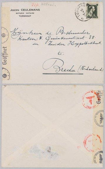 België 1941 - Set van 2 gecensureerde notarishuis-brieven, Gestempeld