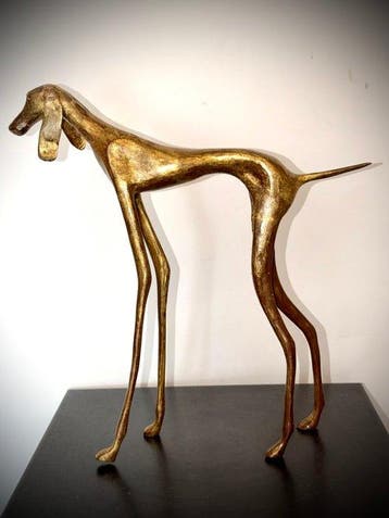 Abdoulaye Derme - sculptuur, Chien, Lévriers stylisé - 30 cm