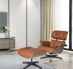 Draaibare Lounge Fauteuil Nordic – Walnoothout; Koeienleer, Verzenden, Nieuw