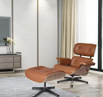 Draaibare Lounge Fauteuil Nordic – Walnoothout; Koeienleer, Verzenden, Nieuw