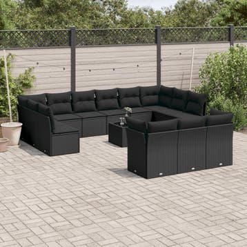 vidaXL 14-delige Loungeset met kussens poly rattan zwart, Verzenden, Nieuw, Loungeset