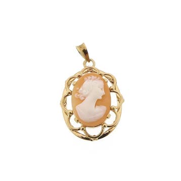 Vintage gouden hanger met camee (Hanger of bedel), Ophalen of Verzenden, Gebruikt, Goud, Overige merken