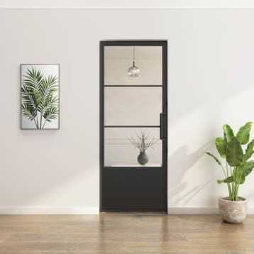 Stalen taatsdeur Zwart 3 Vlaks met kickplate Moderne look, Doe-het-zelf en Verbouw, Deuren en Horren, 80 tot 100 cm, Overige typen