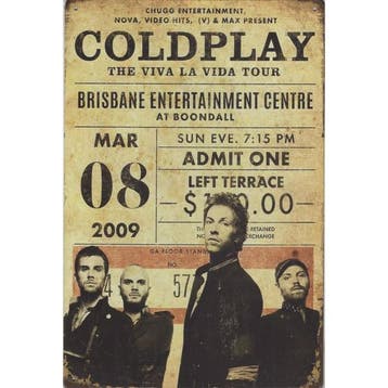 Concert Bord - Coldplay Viva La Vida Tour 2009, Ophalen of Verzenden, Nieuw, Poster, Artwork of Schilderij