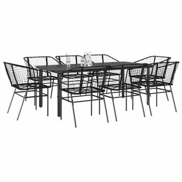 vidaXL 9-delige Tuinset poly rattan glas zwart, Tuin en Terras, Nieuw, 8 zitplaatsen, Tuinset, Verzenden