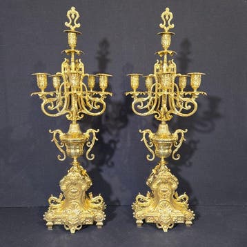 Pendule (2) Lodewijk XVI-stijl - Verguld brons - 1850-1900 -, Antiek en Kunst