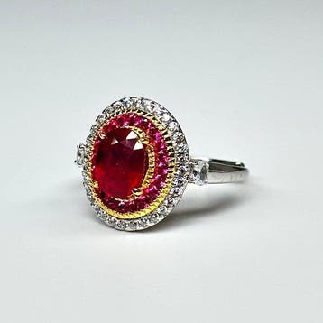 Zonder minimumprijs - Ring 925 Zilver met Natuurlijk Robijn, Sieraden, Tassen en Uiterlijk, Nieuw