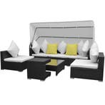 vidaXL 7-delige Loungeset met luifel poly rattan zwart, Tuin en Terras, Nieuw, Loungeset, 7 zitplaatsen, Verzenden