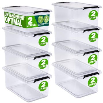 Opbergbox Transparant Set van 8 20x15x12cm 2L (Opbergmanden), Verzenden, Nieuw