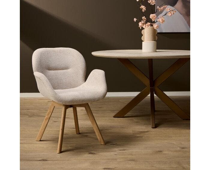 Eetkamerstoel Jesse houten onderstel | Beige, Huis en Inrichting, Stoelen, Nieuw, Ophalen of Verzenden