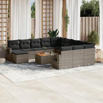 vidaXL 13-delige Loungeset met kussens poly rattan grijs, Verzenden, Nieuw, Loungeset