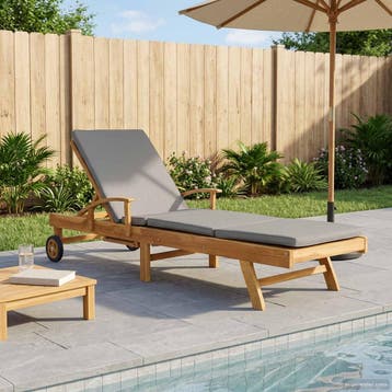 vidaXL Ligstoel met Kussen 100% Polyester Massief Teak, Tuin en Terras, Verzenden, Nieuw