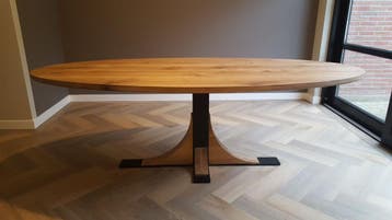 NIEUW Model  Frjemd  ovale eiken blad met unieke poot, 100 tot 150 cm, Eikenhout, Vijf personen of meer, Ovaal