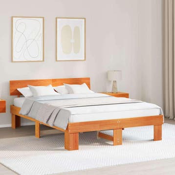 vidaXL Bedframe Wasbruin 160 x 200 cm Massief grenenhout, Verzenden, Nieuw, Bruin, Hout
