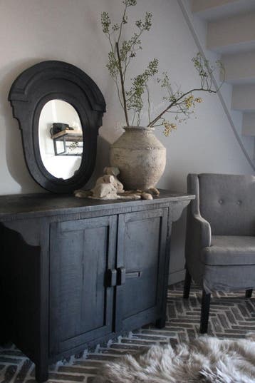 Ossenoog spiegel black wash Luuk 70 cm, Huis en Inrichting, Woonaccessoires | Spiegels, Ophalen of Verzenden, Nieuw