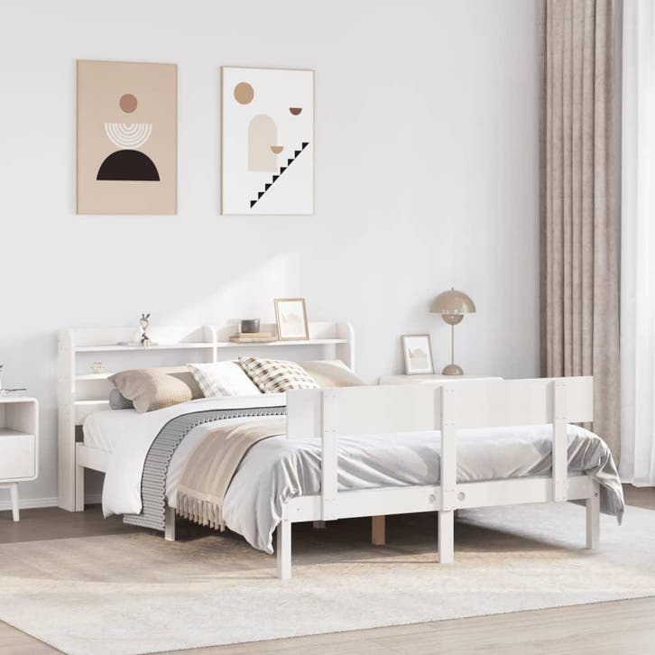 vidaXL Bedframe zonder matras massief grenenhout wit 120x190, Huis en Inrichting, Slaapkamer | Bedden, 120 cm, 190 cm of minder