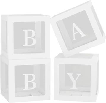Vier doorzichtig letter ballon blokken Baby wit met 24 blauw, Verzenden, Nieuw