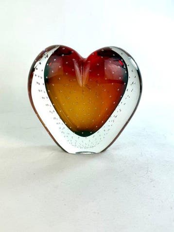 Oball - Vaas - Sommerso - Muranoglas - Rood hart met bubbels, Antiek en Kunst
