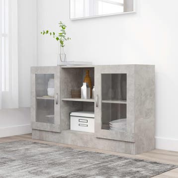 vidaXL Vitrinekast 120x30,5x70 cm bewerkt hout betongrijs, 100 tot 150 cm, Verzenden, Nieuw, Minder dan 100 cm