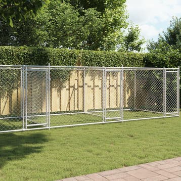 vidaXL Hondenhok met deuren 8x2x1,5 m gegalvaniseerd staal, Dieren en Toebehoren, Verzenden, Nieuw