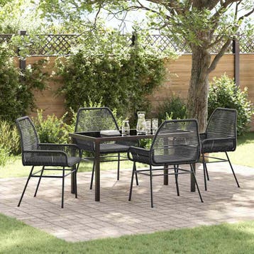 vidaXL Tuin eettafelset 5 st Zwart poly rattan, Verzenden, Nieuw, Rotan, 5 zitplaatsen