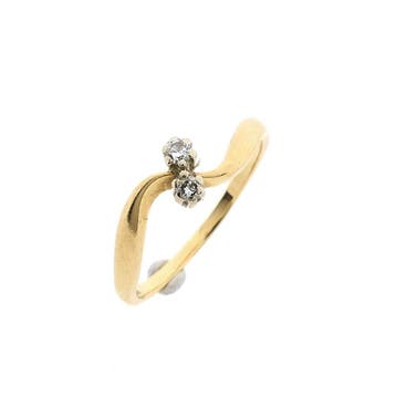Gouden toi et moi ring met diamanten; 0,03 ct., Gebruikt, Ophalen of Verzenden, 17 tot 18, Met edelsteen