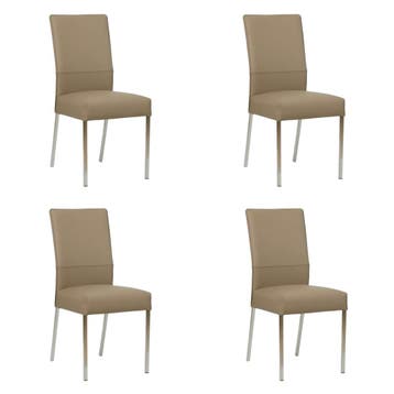Set van 4 Leren eetkamerstoelen Real - Toledo Mocca, Huis en Inrichting, Stoelen, Ophalen of Verzenden, Nieuw, Leer