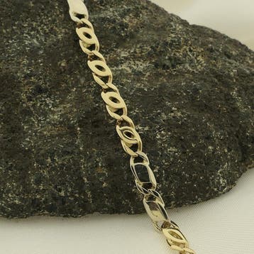 Bicolor gouden gourmet/figaro schakelarmband, Ophalen of Verzenden, Gebruikt, Goud, Goud