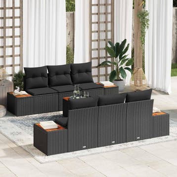 vidaXL Tuin Sofa Set met kussen met opslag 7 pcs Zwart Poly, Verzenden, Nieuw, Rotan, 7 zitplaatsen