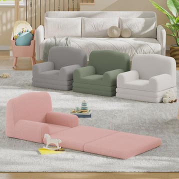 Kinderfauteuil omklapbaar tot slaapbank - Zachte Sherpa stof, Verzenden, Nieuw