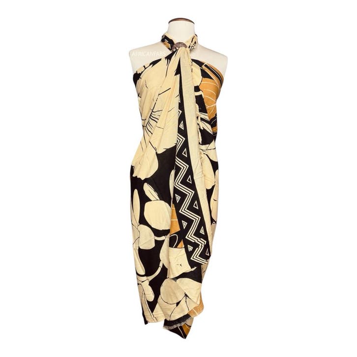 Sarong / pareo - Strandkleding wikkelrok - Beige / zwart flo, Kleding | Dames, Badmode en Zwemkleding, Nieuw, Ophalen of Verzenden